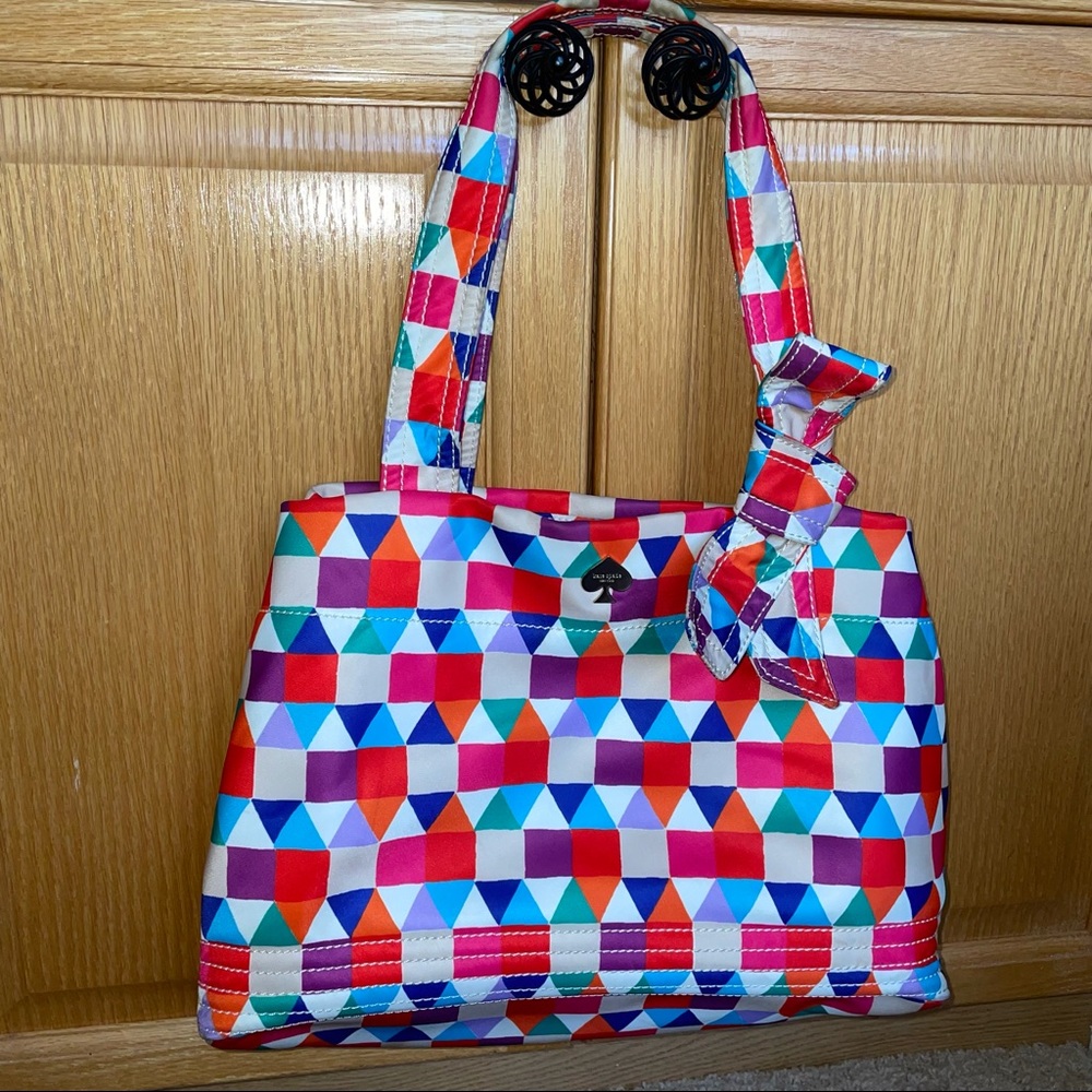 Kate Spade Satin Multi-Color Triangles & Squares Medium Tote